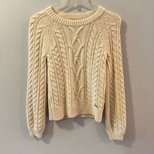 Abercrombie & Fitch Womens Cream Cable Knit Warm Crewneck Sweater Size XS
